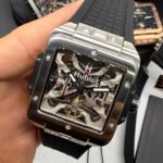 Hublot Square Bang Turbilhão Aço 45mm, Mostrador Cinza Esqueleto