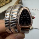 Bvlgari Serpenti Tubogas 02 Volta 35mm Aço/Rose Mostrador Preto - Cravejado