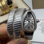 Bvlgari Serpenti Tubogas 02 Volta 35mm Aço Mostrador Prata - Cravejado
