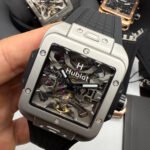Hublot Square Bang Turbilhão Aço/OxSilver 45mm, Mostrador Cinza Esqueleto