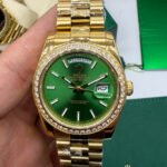 Rolex Day-Date Presidente Diamond 36mm Dourado Mostrador Verde